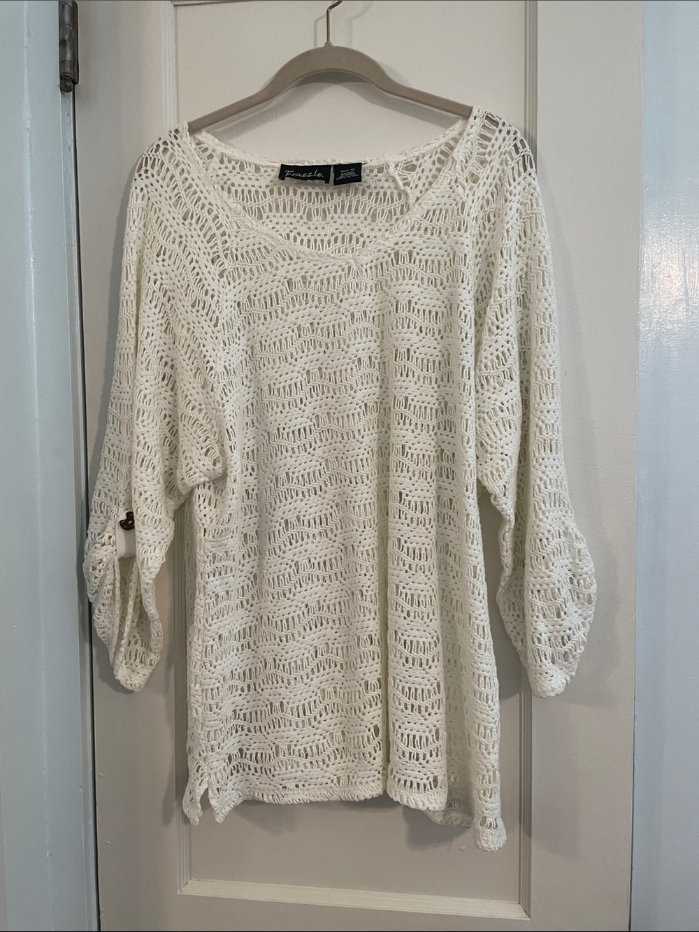 Frazzle  Scoop-Neck Open Knit Sweater in Cream